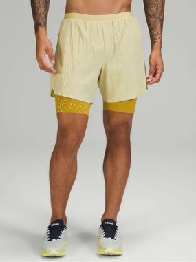 Lululemon Surge Lined Short 6" Special Edition Dew Green / Auric Gold Medium
